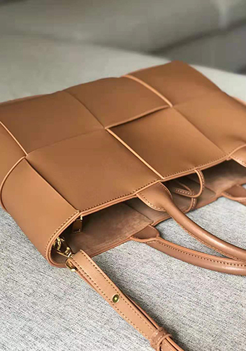 Mia Woven Leather 6 Squares Tote Camel