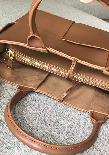 Mia Woven Leather 6 Squares Tote Camel