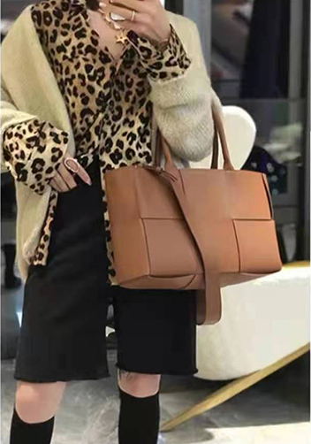 Mia Woven Leather 6 Squares Tote Camel