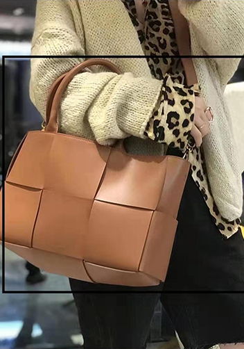 Mia Woven Leather 6 Squares Tote Camel