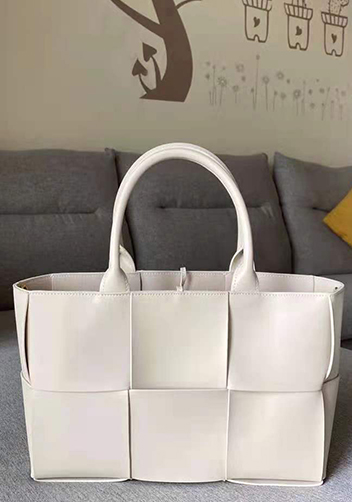 Mia Woven Leather 6 Squares Tote White