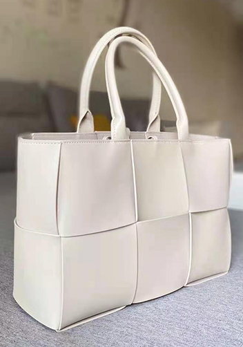 Mia Woven Leather 6 Squares Tote White