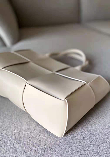 Mia Woven Leather 6 Squares Tote White