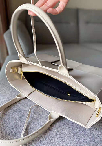 Mia Woven Leather 6 Squares Tote White