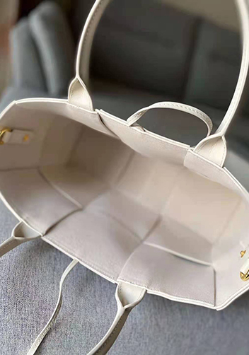 Mia Woven Leather 6 Squares Tote White