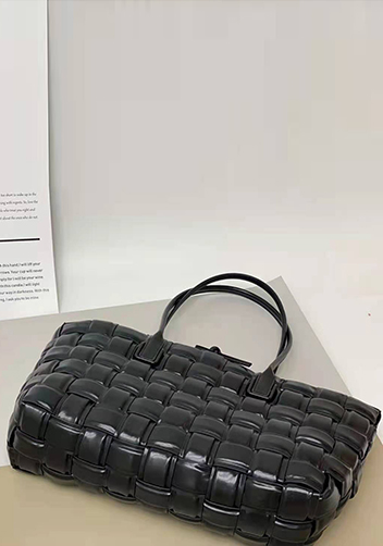 Mia Plaid Square Leather Tote Black