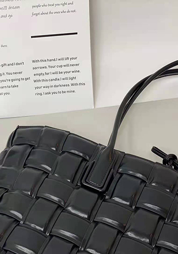 Mia Plaid Square Leather Tote Black