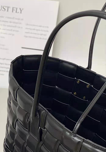 Mia Plaid Square Leather Tote Black