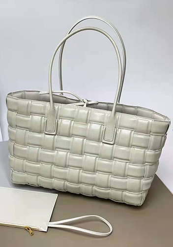 Mia Plaid Square Leather Tote White