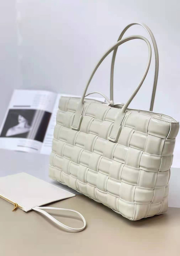 Mia Plaid Square Leather Tote White