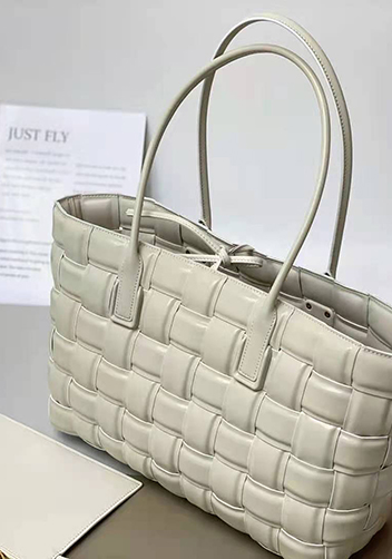 Mia Plaid Square Leather Tote White