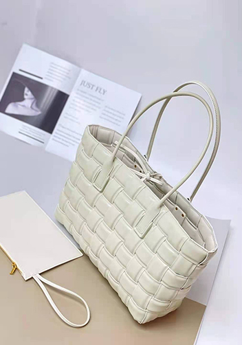 Mia Plaid Square Leather Tote White