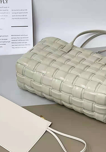 Mia Plaid Square Leather Tote White