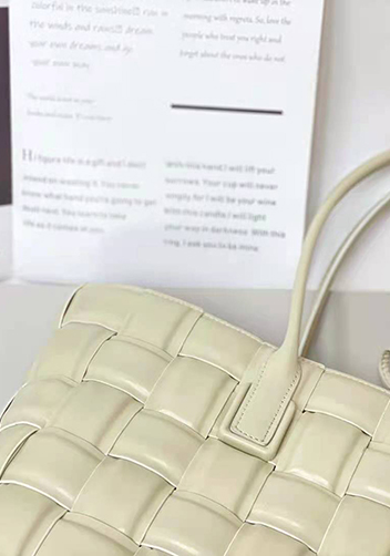 Mia Plaid Square Leather Tote White