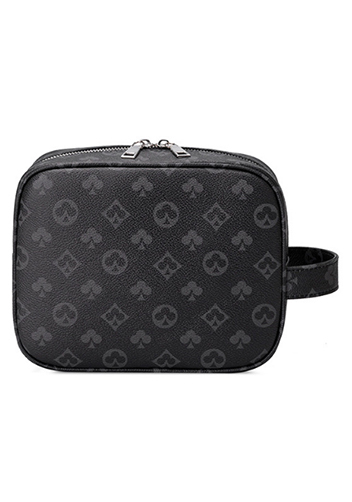 Louisa Flower Vegan Leather Square Cosmetic Pouch Black