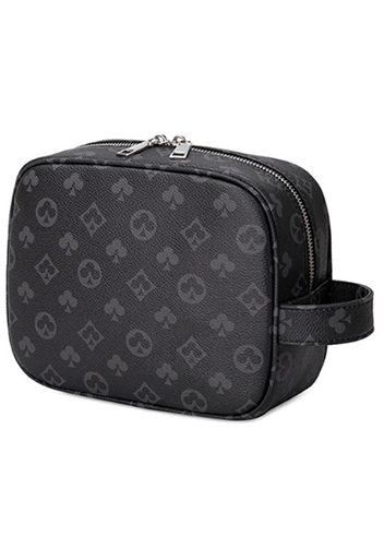Louisa Flower Vegan Leather Square Cosmetic Pouch Black