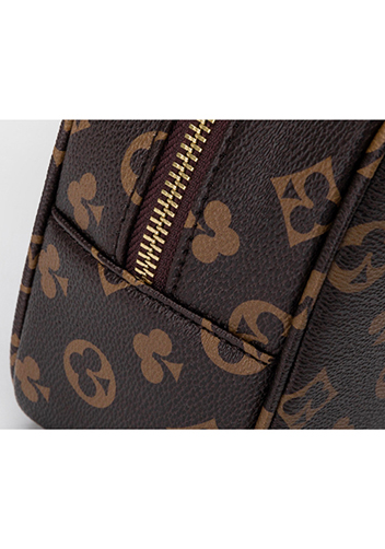 Louisa Flower Vegan Leather Square Cosmetic Pouch Brown