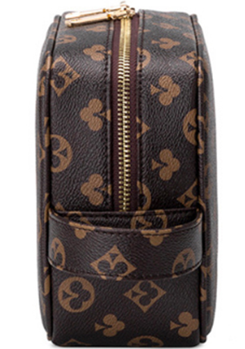 Louisa Flower Vegan Leather Square Cosmetic Pouch Brown