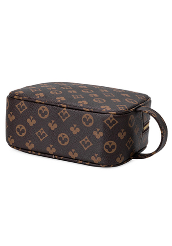 Louisa Flower Vegan Leather Square Cosmetic Pouch Brown