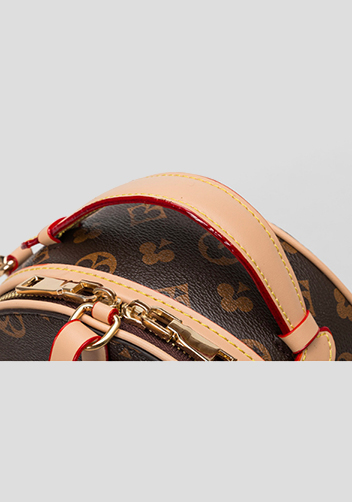 Louisa Poker Vegan Leather Round Shoulder Bag Beige