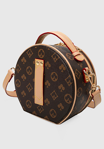 Louisa Poker Vegan Leather Round Shoulder Bag Beige