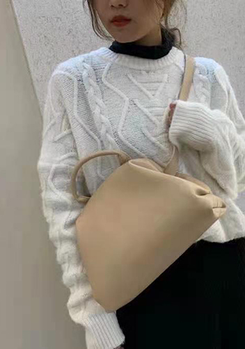 Mia Soft Leather Shoulder Bag Beige