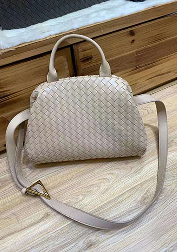 Mia Soft Woven Leather Shoulder Bag Beige