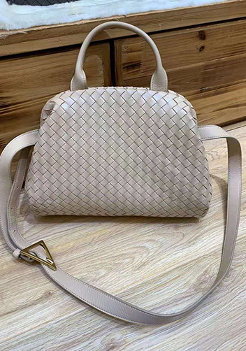 Mia Soft Woven Leather Shoulder Bag Beige