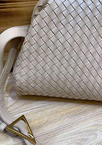 Mia Soft Woven Leather Shoulder Bag Beige