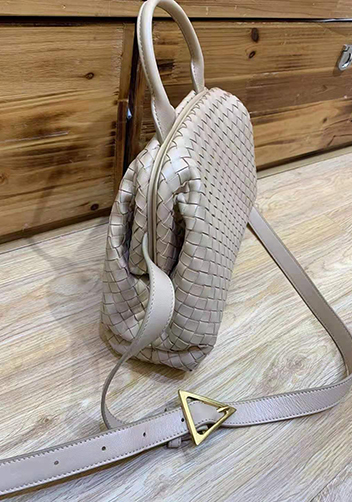 Mia Soft Woven Leather Shoulder Bag Beige