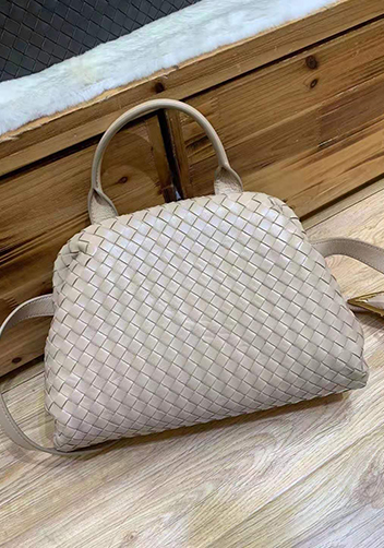 Mia Soft Woven Leather Shoulder Bag Beige