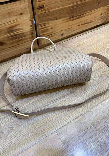 Mia Soft Woven Leather Shoulder Bag Beige