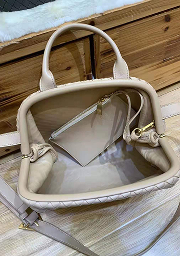Mia Soft Woven Leather Shoulder Bag Beige