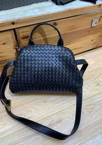 Mia Soft Woven Leather Shoulder Bag Black