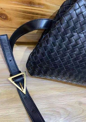 Mia Soft Woven Leather Shoulder Bag Black