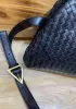 Mia Soft Woven Leather Shoulder Bag Black