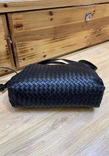 Mia Soft Woven Leather Shoulder Bag Black