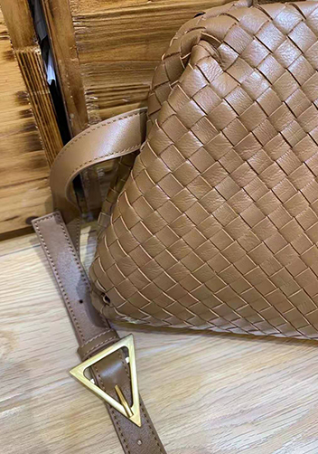 Mia Soft Woven Leather Shoulder Bag Brown