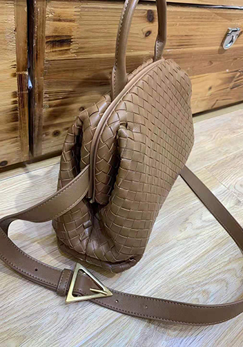 Mia Soft Woven Leather Shoulder Bag Brown