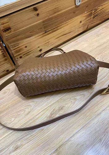 Mia Soft Woven Leather Shoulder Bag Brown