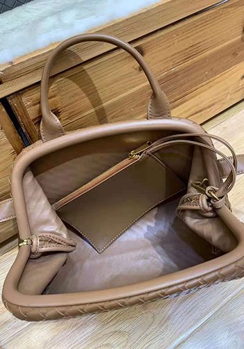 Mia Soft Woven Leather Shoulder Bag Brown