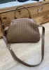 Mia Soft Woven Leather Shoulder Bag Brown