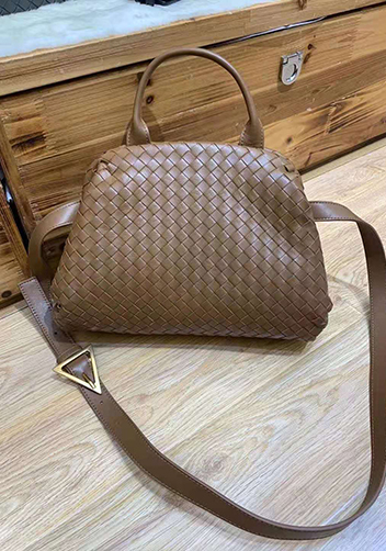 Mia Soft Woven Leather Shoulder Bag Brown