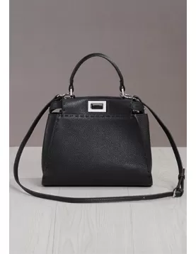Carrie Leather Bag With Stitches Black