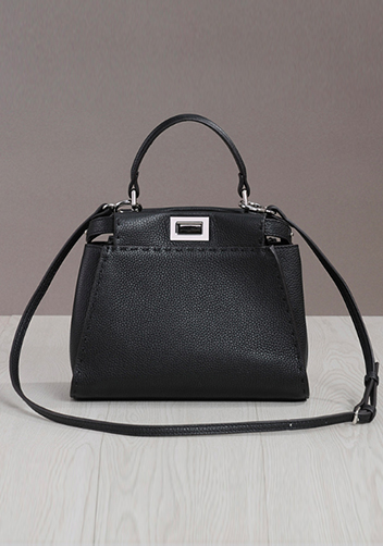 Carrie Leather Bag With Stitches Black