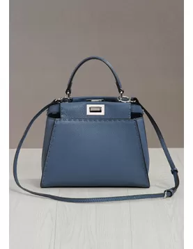 Carrie Leather Bag With Stitches Blue