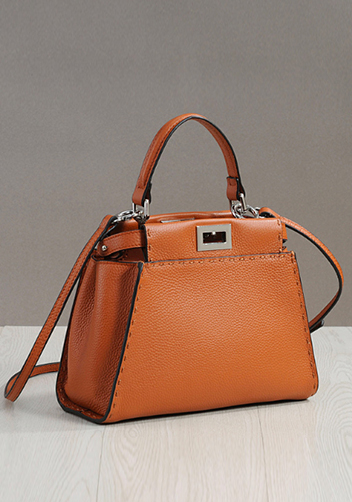 Carrie Leather Bag With Stitches Camel