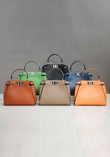 Carrie Leather Bag With Stitches Camel