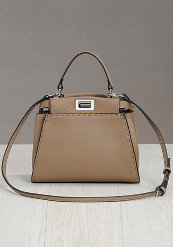 Carrie Leather Bag With Stitches Khaki