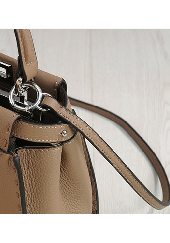 Carrie Leather Bag With Stitches Khaki